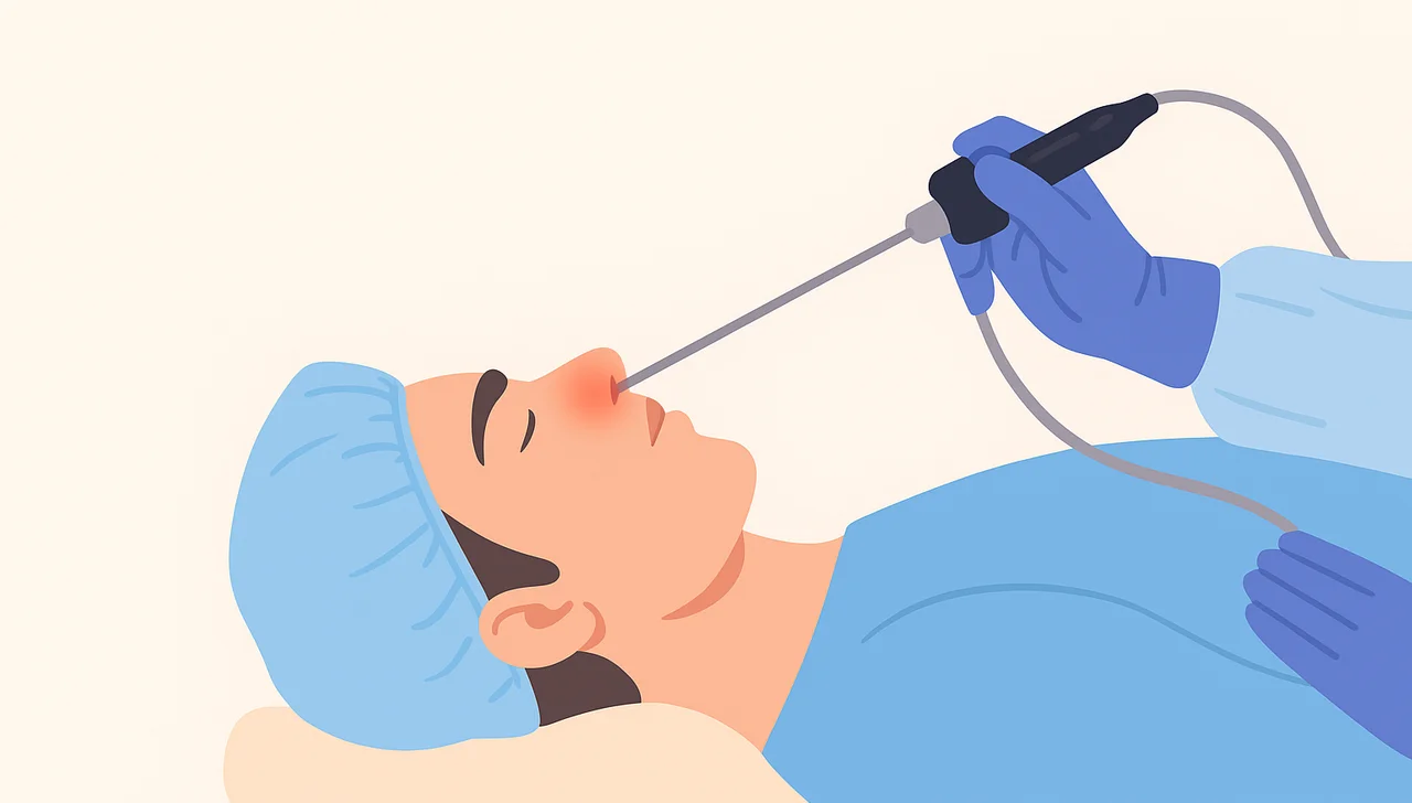 Illustration of an endoscopic examination of the nose